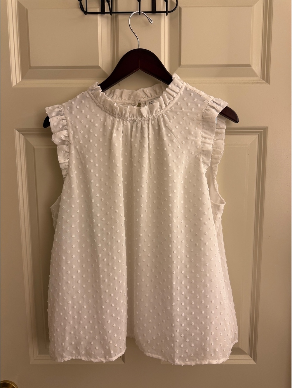 J.Crew White Swiss Dot Sleeveless Blouse Size L - #1533